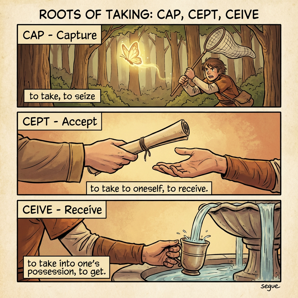cap, cept, ceive