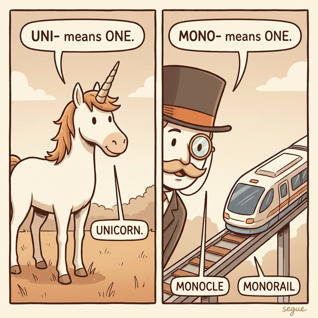 uni-, mono-