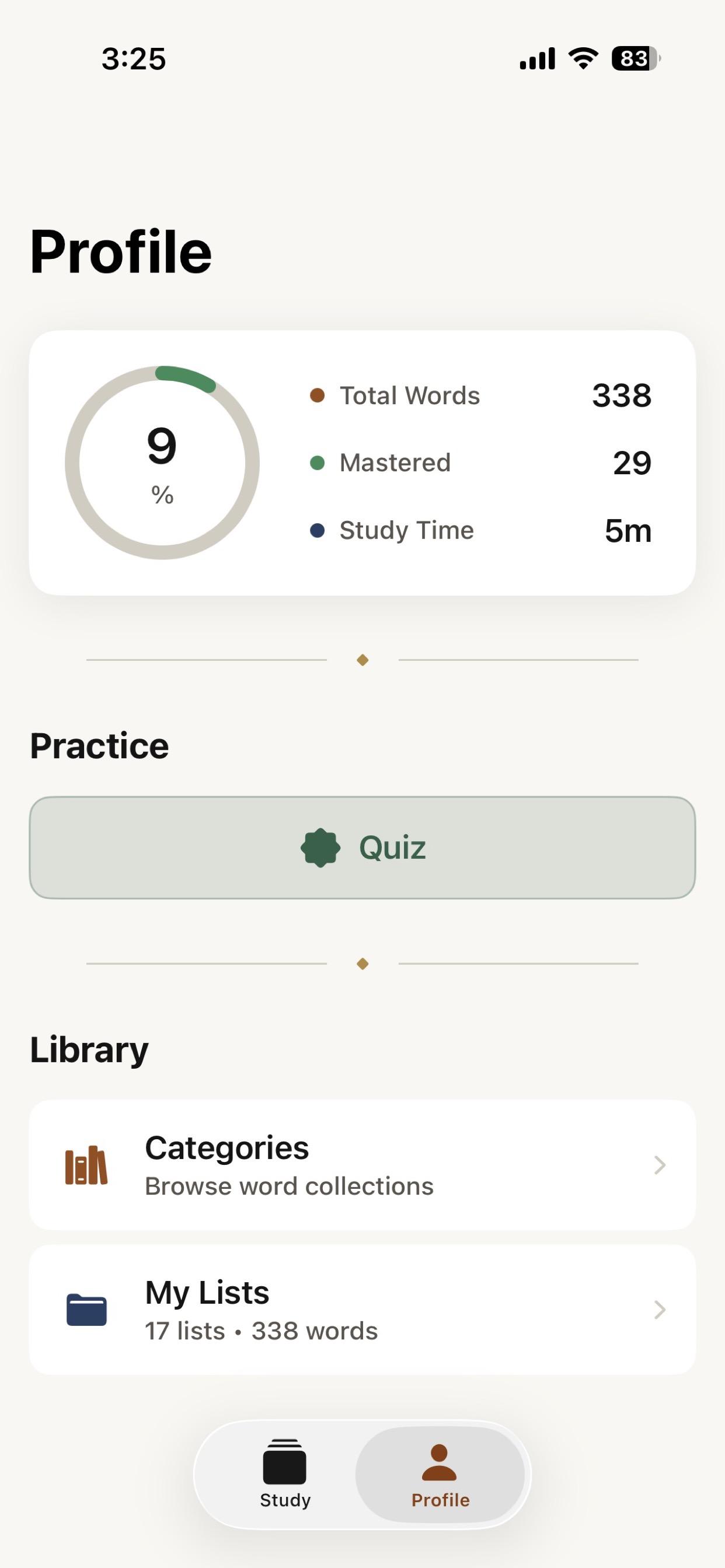 Segue iOS profile progress dashboard